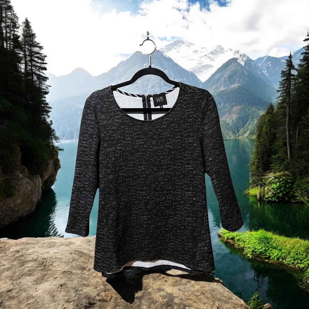 W5 Heather Black/Grey 3/4 Sleeve Knit Sweatshirt Top